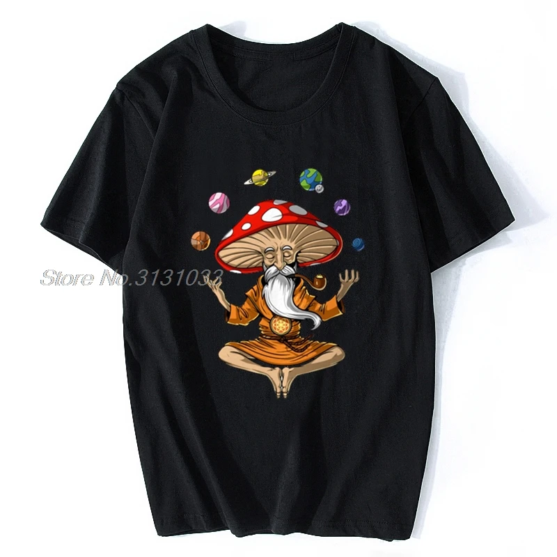 Magic Mushroom Buddha Streetwear Funny Black Clothing Mens T Shirt Tops Summer Cotton Tshirt Hip Hop Tees Harajuku | Мужская одежда