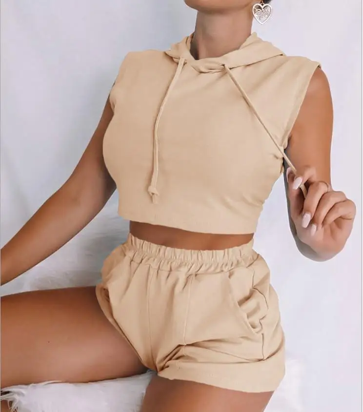 Женский спортивный костюм без рукавов толстовка Свитшот шорты 2021 Летняя женская