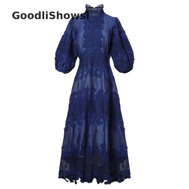 GoodliShowsi, новинка, Ретро стиль, женское длинное платье макси, одноцветное, с аппликацией, с вырезом, водолазка, с бантом, с пышными рукавами, торжественное платье