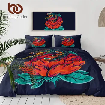 

BeddingOutlet Flower Bedding Set Old Style Snake Duvet Cover Set Colorful Bedclothes Red Floral Home Textiles 3pcs Jogo De Cama