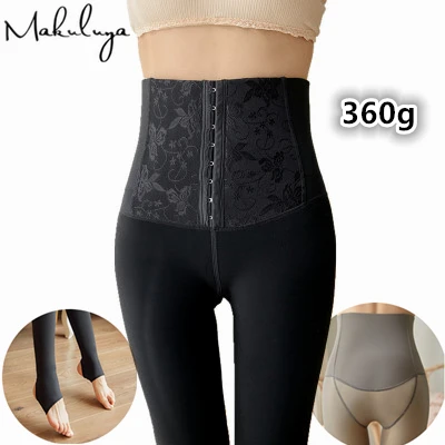 360gNo feet Black Makuluya бондаж талии новые мягкие супер теплые утолщенные бархатные леггинсы толще похожей кожи для женщин высокая талия сексуальные леггинсы L6 - Цвет: 360gNo feet Black