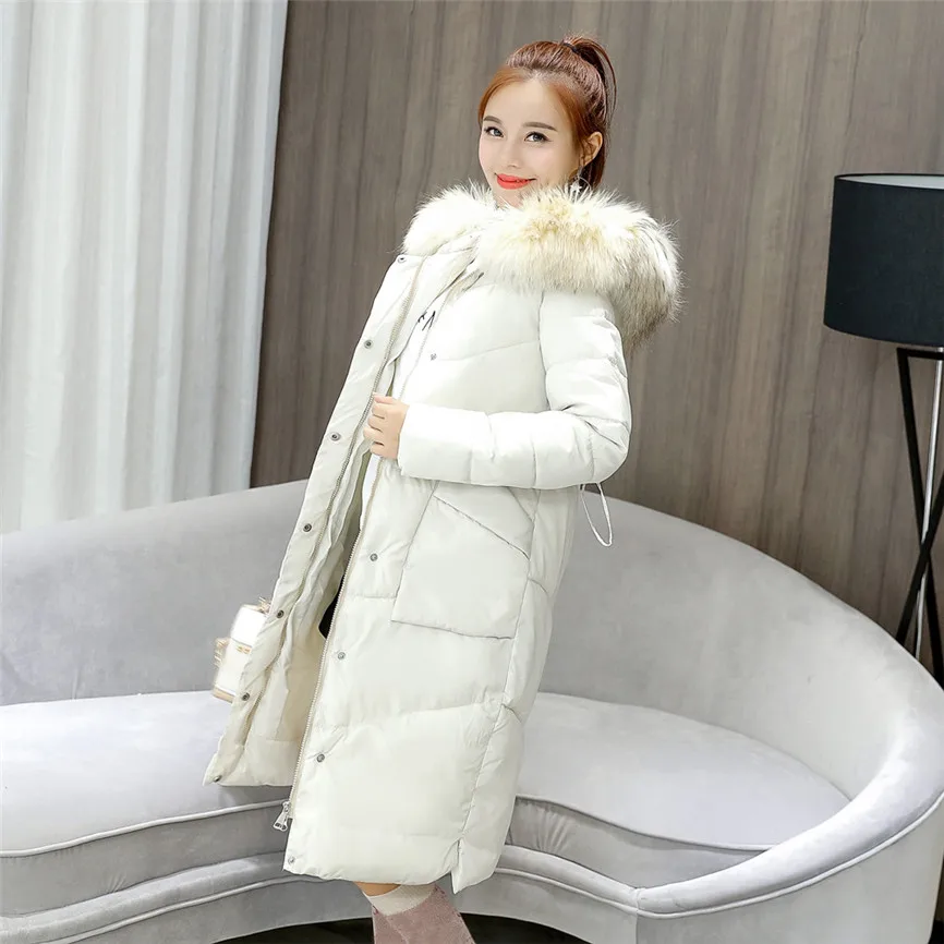 Winter Coat Women With Thick Cotton Long Fashion Women Winter Coat Faux Fur Hooded Collar Long Jackets Warm Thicken Padded Coat