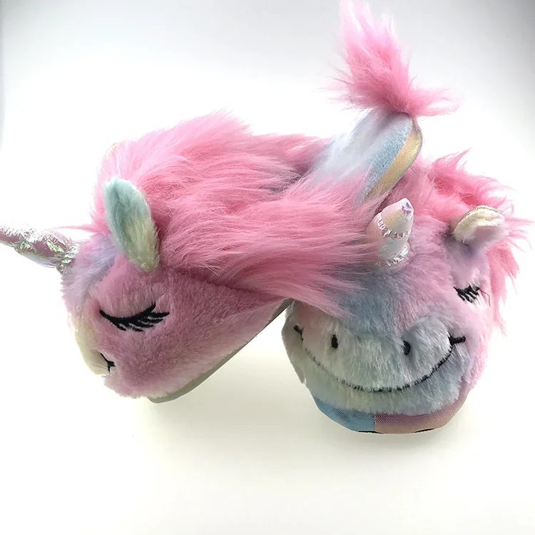 Women unicorn slippers fashion Appliques house slippers for girls plush lovely cheap fur slippers bedroom