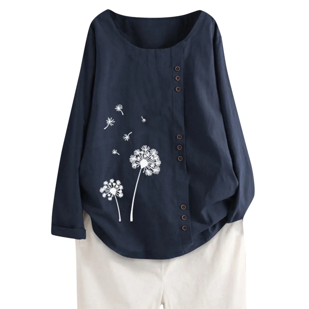 

SAGACE Women Casual Loose Button Linen Plus Size Print Boho Tanic Shirt Tops Fashion Linen Casual Female T-shirts hot August 6