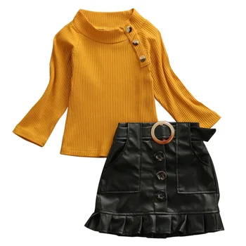 

all Autumn Toddler Kid Baby Girl Clothes Outfit Knitted Shirt Yellow Top Skirts Black Set