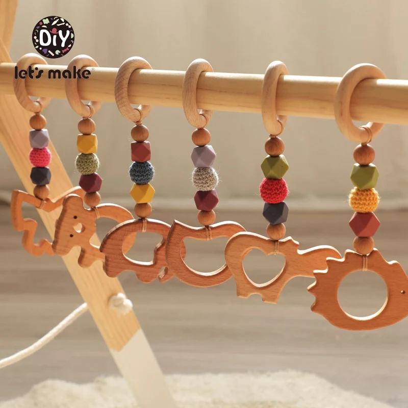 

Let's Make 1pc Baby Rattle Toys Play Gym Olive Oil Beech Wooden Rodent Animal Koala Elephant Pendant Hanging Baby Wood Bed Bell