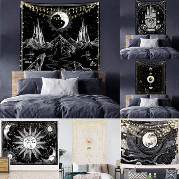 

Black White Sun Moon Starry Sky Tapestry Wall Hanging Astrology Divination Matwitchcraft Hippie Mandalas Psychedelic Taiji Decor