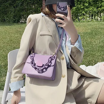 

2020 Fashion Korean Womens Shoulder Bags Purple Chain Bag PU Leather Crossbody Bags for Women Luxury Mini Small Square Bag