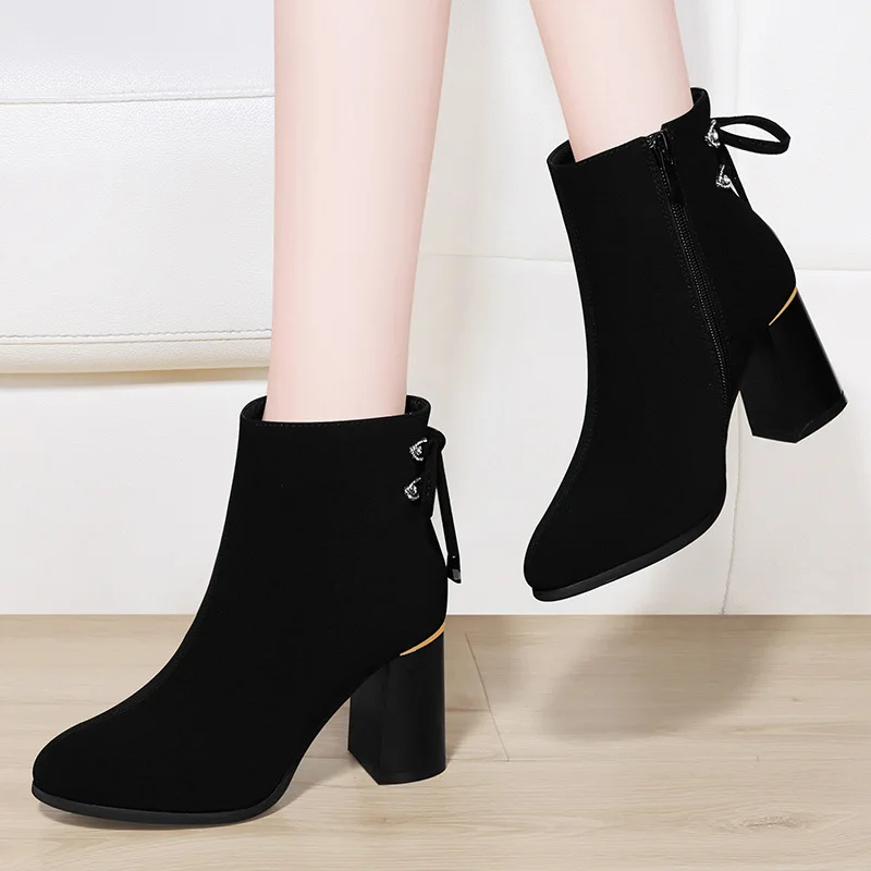 

Chunky High Heel Boots Women's 2019 Autumn And Winter New Style plus Velvet Martin Boots Thick Bottomed Autumn Boots WOMEN'S Sho