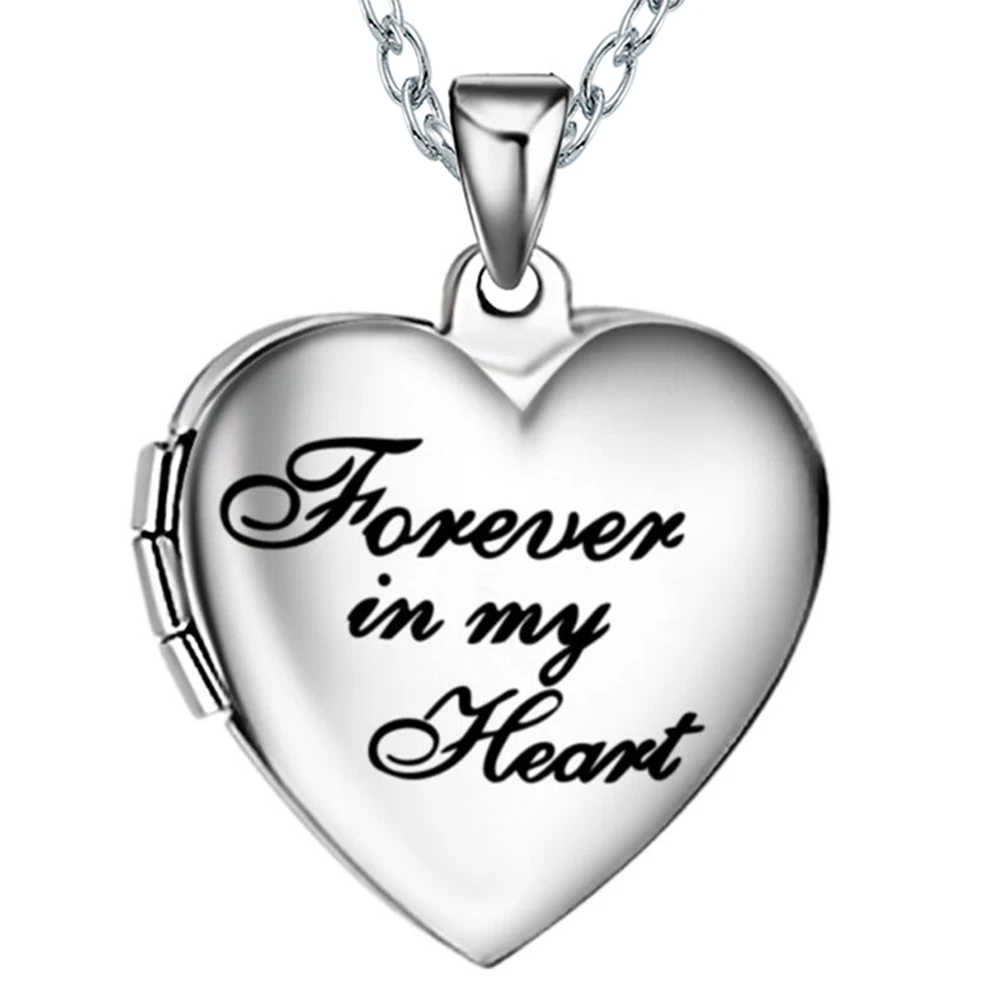 Aço inoxidável Coração Forever In My Heart Foto Imagem Memory Frame Locket Pingente Colar Jóias Presentes Para O Amante Dropship