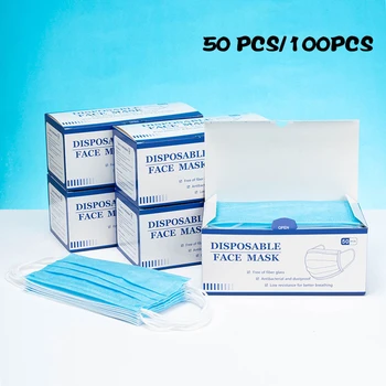 

50/100PCS Disposable Protective Masks 3 Layers Of Breathable Dustproof Smog And Windproof Masks High Quality Protective Masks