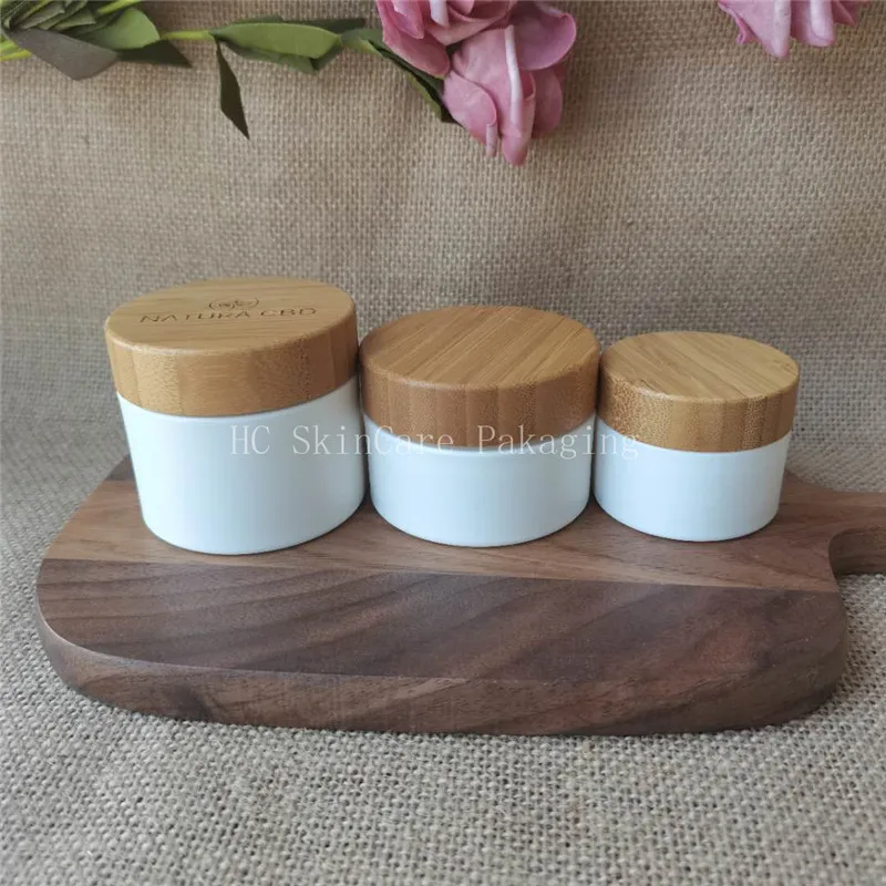 

30g 50g 100g Cream Container Wholesale White PP Plastic With Bamboo Cap Skin Care Eye Cream Jars Pot Empty Jar For Body Cream