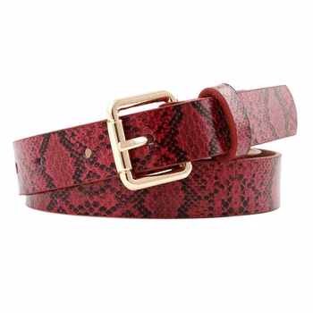 

ASDS-Pu Leather Snake Printed Belt Punk Gold Pin Buckle Waist Belt Women Leisure Fashion Belts For Women'S Dress