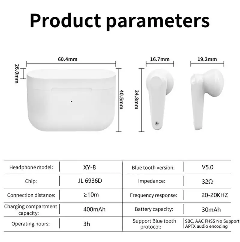 XY 8 Bluetooth 5 0 Headset Wireless Stereo 5 0 Sports Bluetooth Earbuds Earphone Black Technology Volume Control Headphone