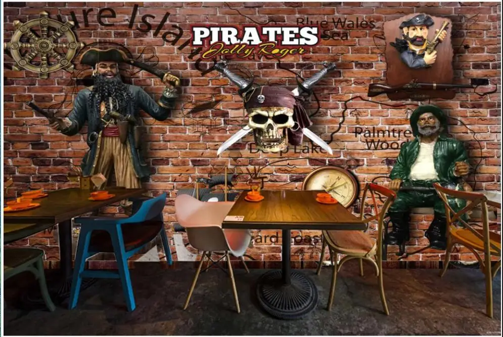 

3d wallpaper custom photo mural Retro nostalgic pirate skull dining bar brick wall room home decor wallpaper for walls 3 d