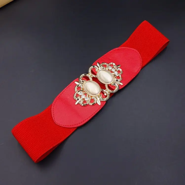 red Новая роскошная брендовая модная одежда для девочек, уплотнение на талии в Корейском стиле, уплотнение на талии, юбка с кошачьим глазом, камень, вода, бриллиант, эластичный широкий ремень - Цвет: red