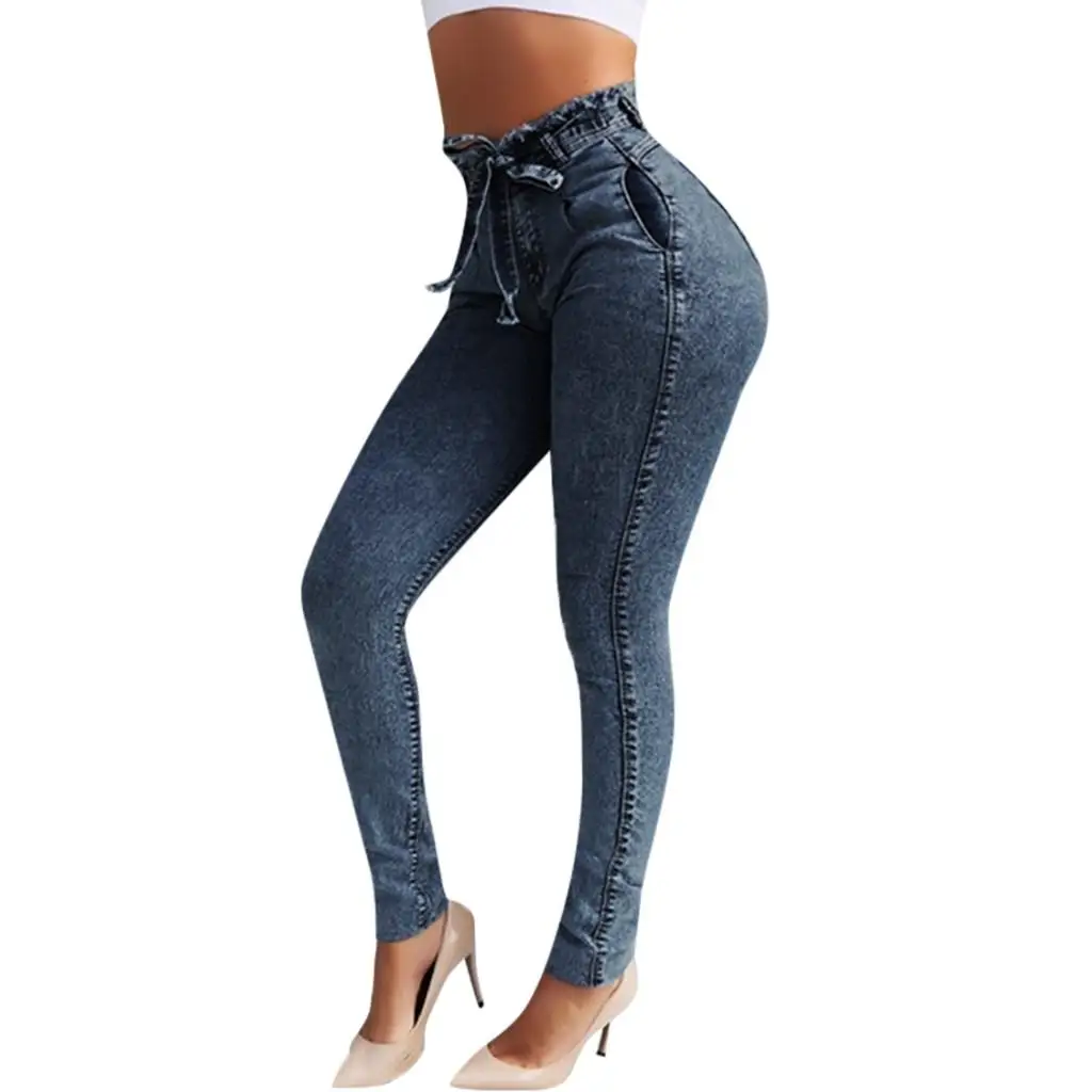 Bzoosio, женские модные джинсы размера плюс с высокой талией, обтягивающие джинсы, эластичные джинсы с кисточками, повседневные узкие джинсы для маленьких ног, S-5XL F - Цвет: DB