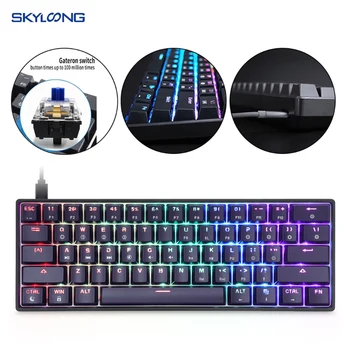GK61 SK61 61 키 기계식 키보드 USB 유선 블루투스 LED 백라이트 축 게이밍 게이트론 광학 스위치, 데스크탑 드롭쉽
