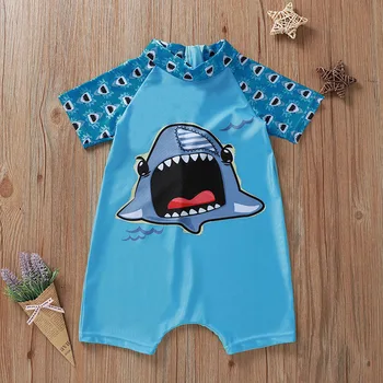 

2020 Cartoon Animal Baby Leotards Summer Beachwear Blue Short Sleeve Baby Romper Onesie Zipper Jumpsuit Short Pants