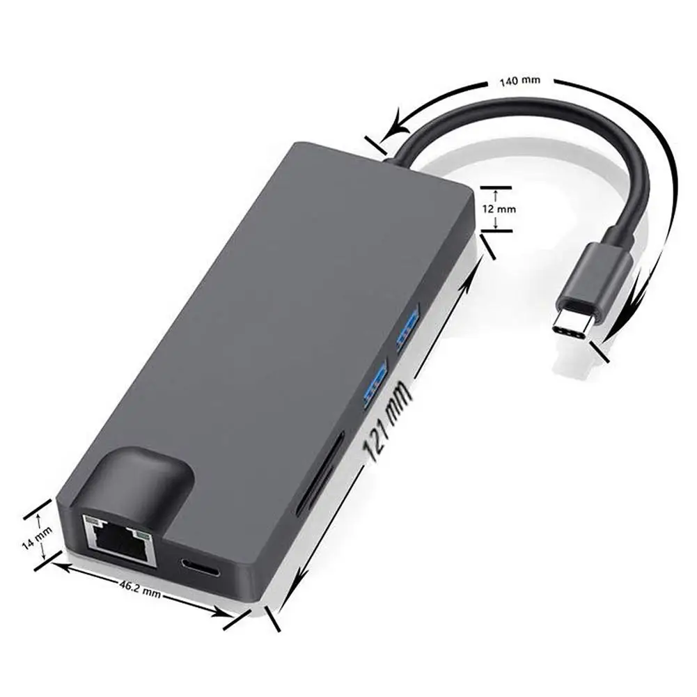 8 в 1 USB C концентратор адаптер USB C в HDMI usb-хаб кард-ридер док-станция с гигабитной сетевой картой