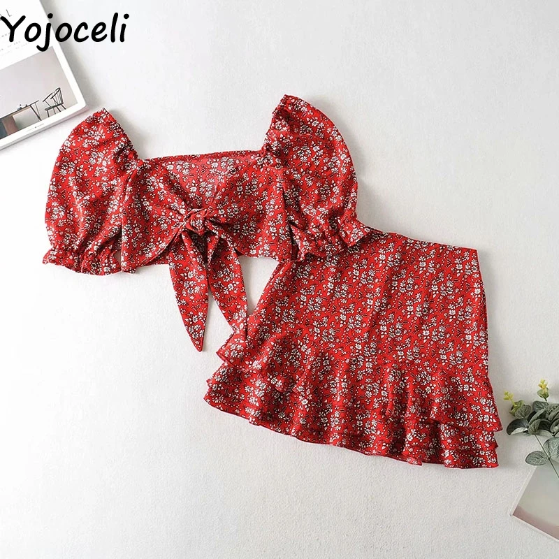Женское Короткое платье Yojoceli комплект из двух предметов Пляжное с цветочным