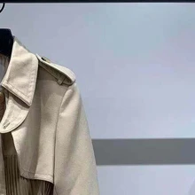 Women Trench Spring  Summer 2020 Lapel  Laceup Pleated Women Trench Coat