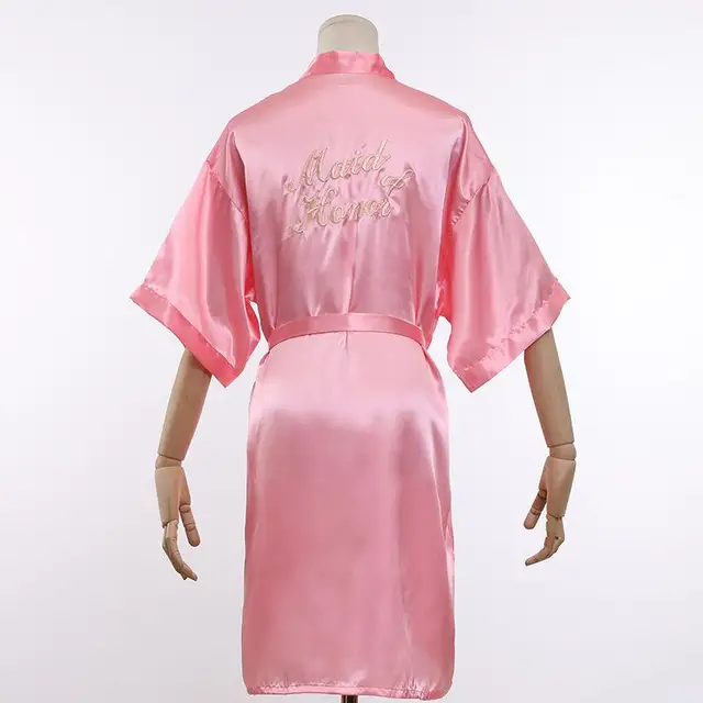 Wedding Bride Bridesmaid Robe Dressing Gown Sexy Women Bathrobe Nightgown Short Sleepwear Casual Flower Kimono Geisha M L XL Maid of Honor Pink A