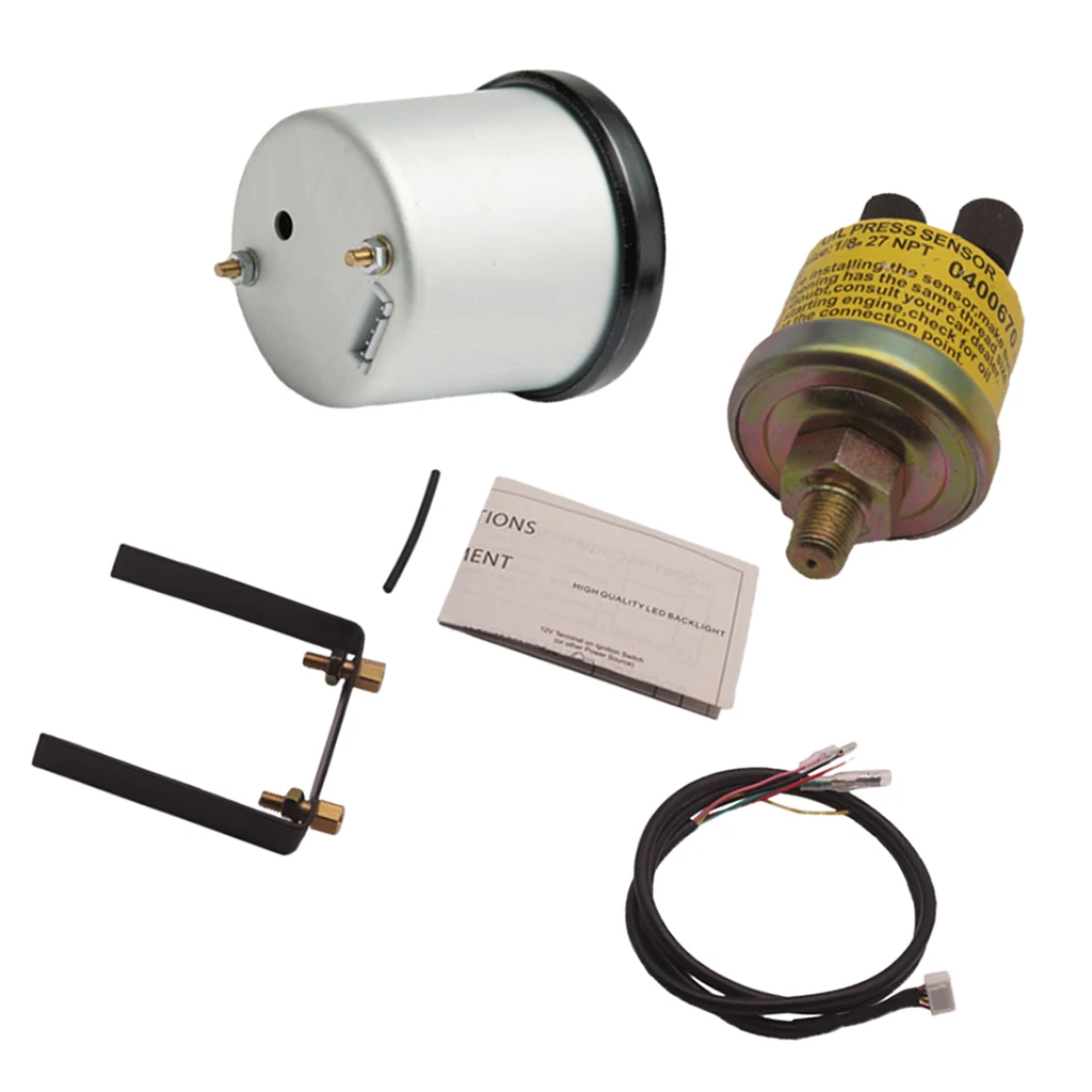 Oil Press Pressure Gauge Universal Meter 7-Colors LED 52mm 12V 0-150 PSI W/sensor