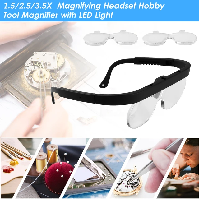 2.5X Magnifying Glass Reading Glasses Portable Magnifier Headband Eyeglasses  Acrylic Lens with 2Led Light for Repair Reading