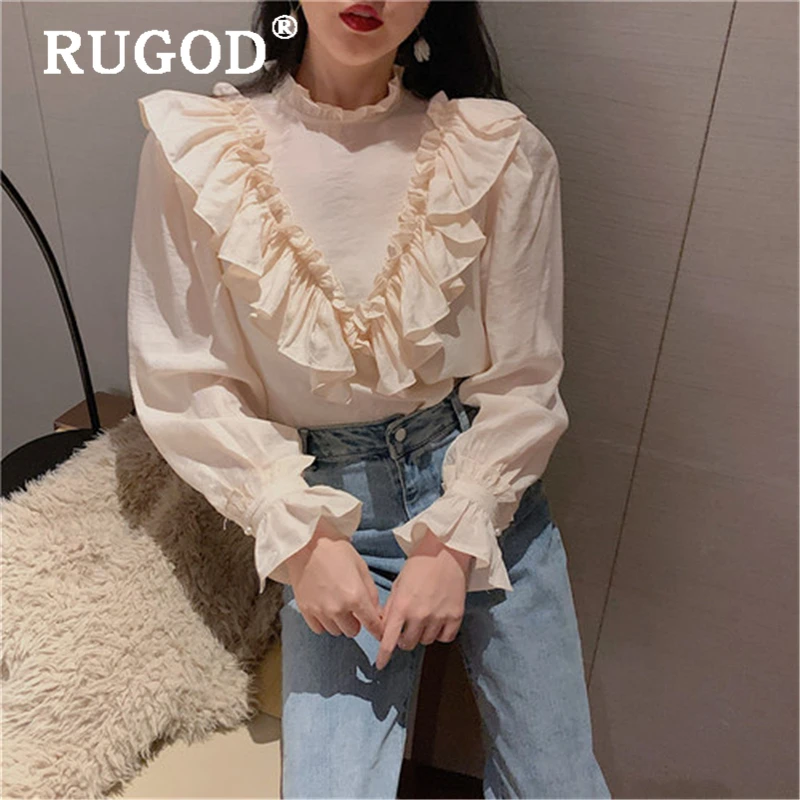 RUGOD 2020 новая весенняя модная женская блузка Корейская шикарная с оборками и