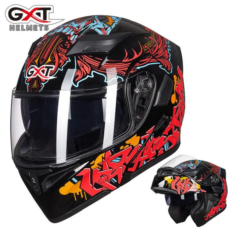 

GXT Motorcycle Helmet Flip Up Motocross Helmet Capacete da Motocicleta Cascos Moto Casque Doublel lens Racing Riding Helmet#