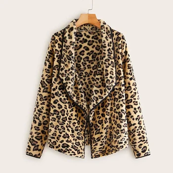 

Winter Faux Fur Coat And Jackets Women Leopard Print Loose Short Windbreaker Lamb Coat Warm Jackets Ladies