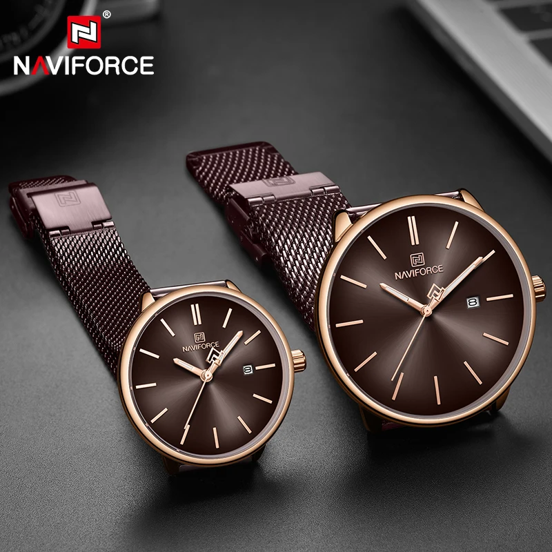 Роскошные часы для влюбленных NAVIFORCE для мужчин и женщин, простые повседневные кварцевые наручные часы, водонепроницаемые часы, пара часов, подарки