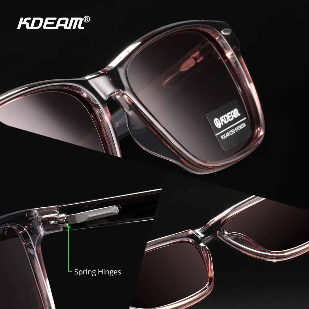 KDEAM All Matching Square Polarized Sunglasses For Men Women TR90 Material Frame Spring Hinges KD398