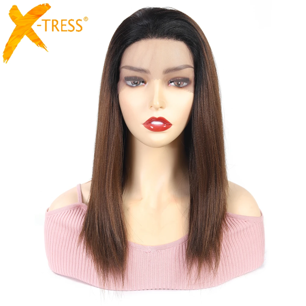 Wigs Hair Lace-Wig Free-Part Brown Synthetic X-TRESS Straight High-Temperature-Fiber