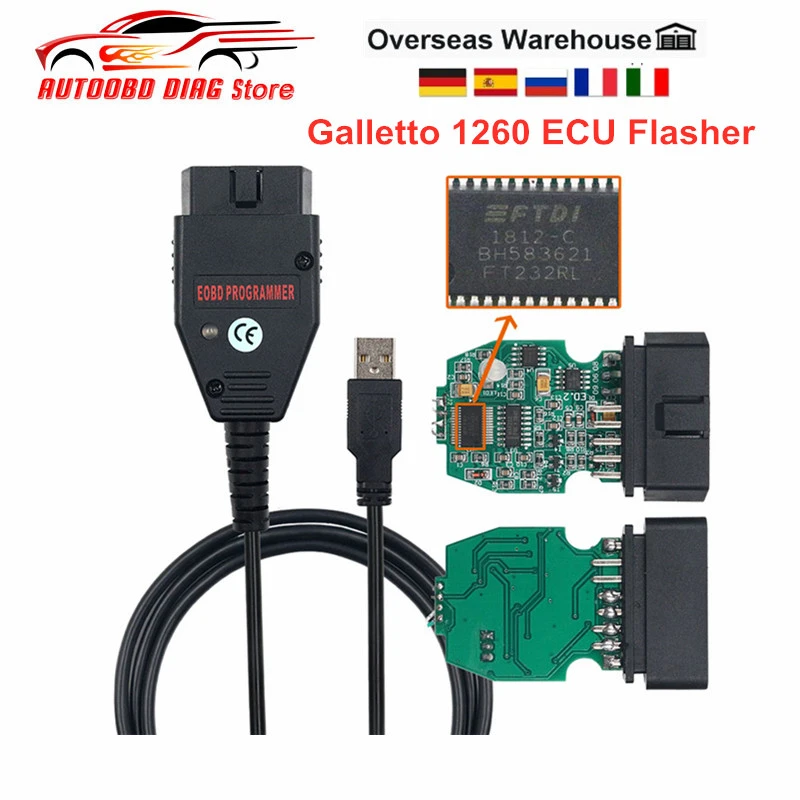 Galletto 1260 FTDI FT232RQ Chip ECU Programmer Read Write Car ECU Flasher Galletto EOBD 1260 ECU Chip Tuning Tool battery load testing