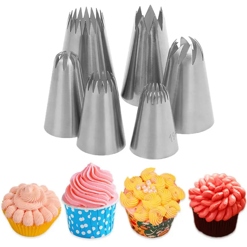 

6Pcs Cake Decorating Piping Icing Nozzles Set Cream Sizing Tip Stainless Steel DIY Cookies Mold Baking Tools