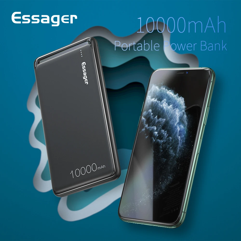 Essager, 10000 мА/ч, внешний аккумулятор, тонкий, USB, 10000 мА/ч, внешний аккумулятор, портативное зарядное устройство для Xiaomi Mi, 3, iPhone, повербанк