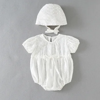 

Newborn Baby Girl Clothes Infant Clothing Summer Short Sleeve Princess Cotton Jumpsuit Lovely Romper+hat 2 Pics Set Outfit 0-18M