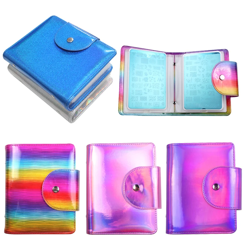 20Slot Argento Nail Stamping Holder Organizer Viola Nail Art Stamp Card Bag Piastra In Acciaio Stencil Album Custodia Per 9.5*14.5Cm