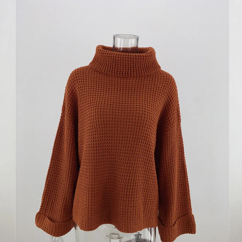 ALLNeon модный свитер с высоким воротом для женщин, Одноцветный вязаный пуловер большого размера с длинным рукавом и вырезами, женские зимние свитера