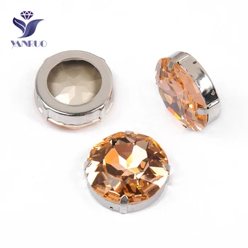 

YANRUO 1201 27mm Light Peach Round Glass Strass Claw Setting Point Back Sew On Crystal Rhinestones For Clothing Accessories
