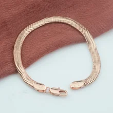 FJ 5 мм для женщин и мужчин 585 цвета розового золота Змея с рисунком елочки гибкий браслет цепи