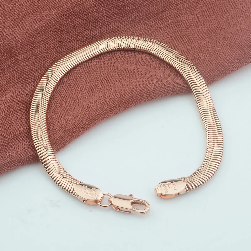 

FJ 5MM Women Men 585 Rose Gold Color Herringbone Snake Flexible Bracelet Chains