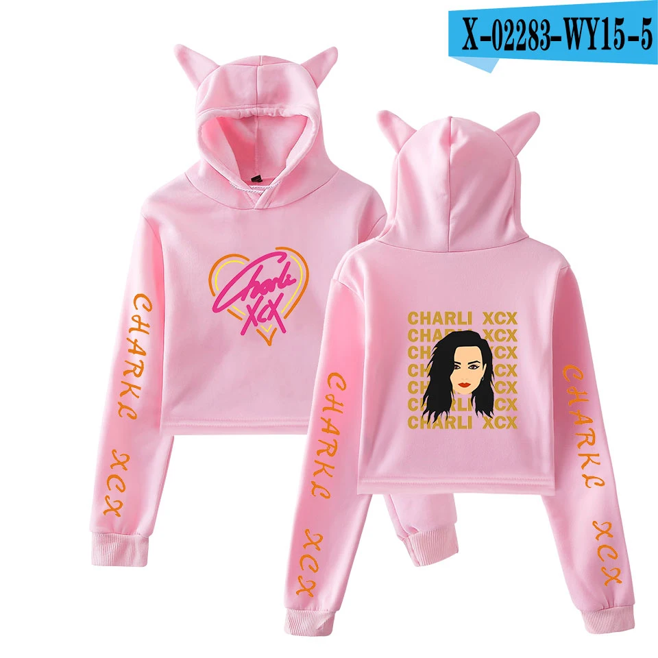 As picture Новые осенние толстовки с капюшоном Charli XCX, женские популярные толстовки с капюшоном с кошачьими ушками, толстовка с капюшоном для женщин, популярные повседневные белые пуловеры для девочек - Цвет: As picture