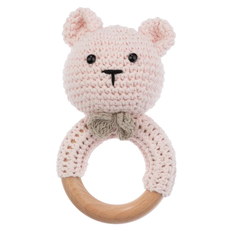 TYRY.HU 1PC Teether Wooden Crochet Rattle Toy BPA Free Wood Rodent Bear Rabbit Rattle Product Newborn Educational Toy Gifts 22