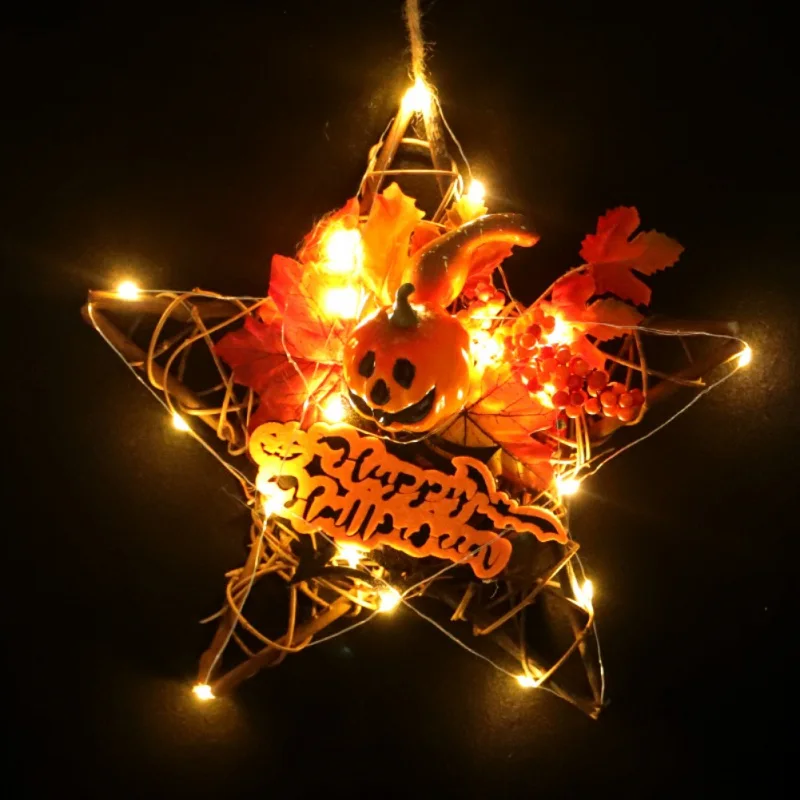 

Artificial Halloween Wreath Front Door Hanging Garland Holiday Home Decorations With/Without LED Light String