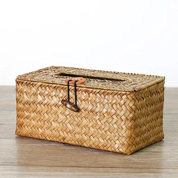 

Container Napkin Holder Paper Towel Baskets Seaweed Woven Storage Case Home Decor Tissue Box Desktop Handmade