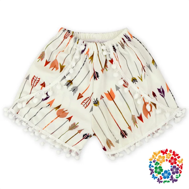 

Foreign Trade Europe And America Origional New Style Girls Summer Floral-Print Pompom Shorts Medium-small Big Kid Pp Pants 0-10-