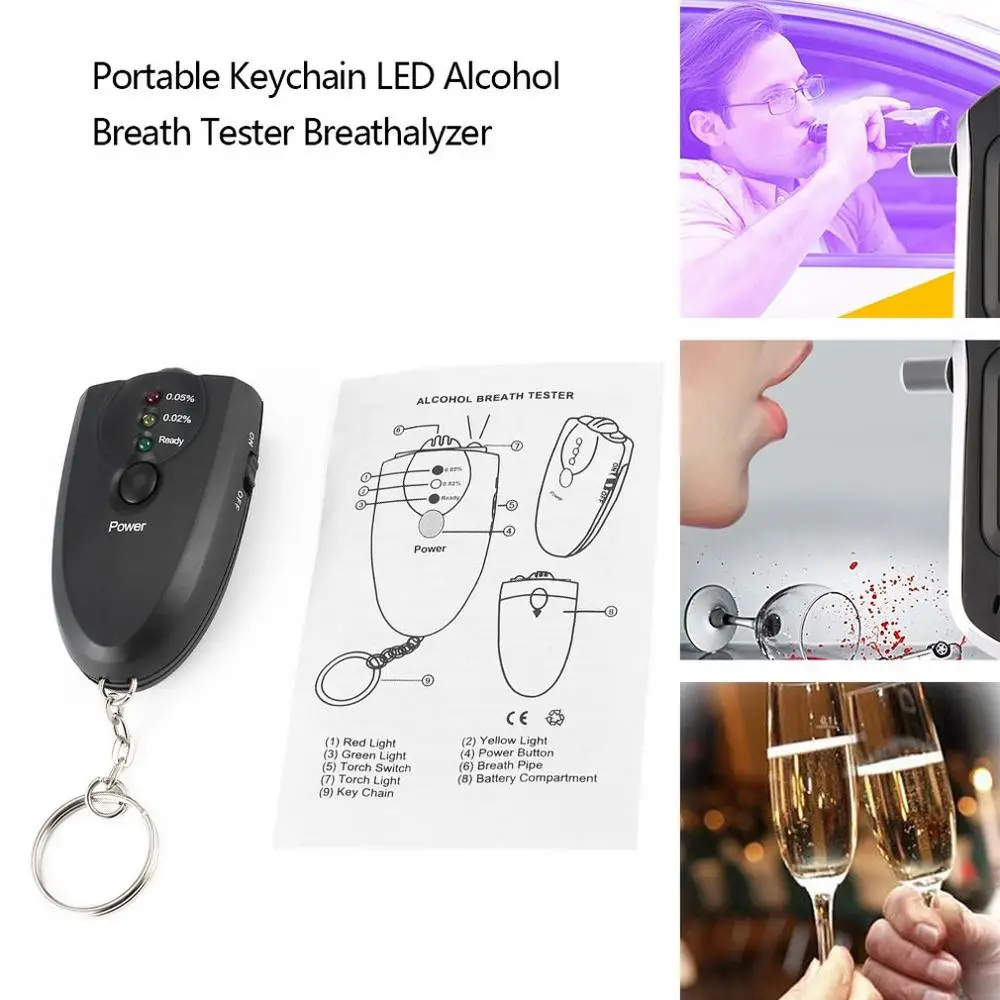 Professional Portable Keychain Design LED Alcohol Breath Tester Breathalyzer Alcohol Analyzer Diagnostic Tool black WEIWEITOE
